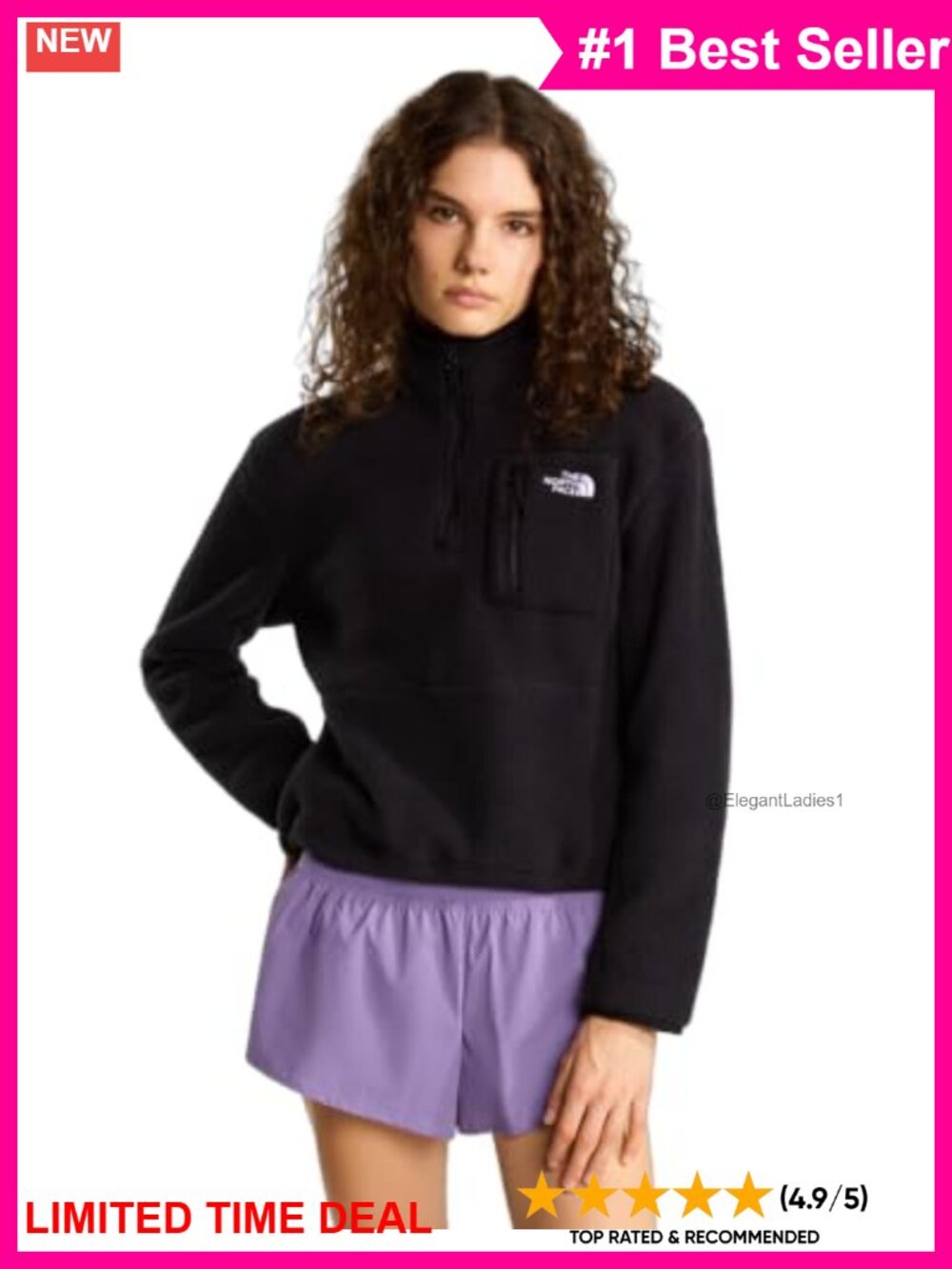 Recycled Fleece Quarter Zip Pullover Jacket Zip Pockets Hiking